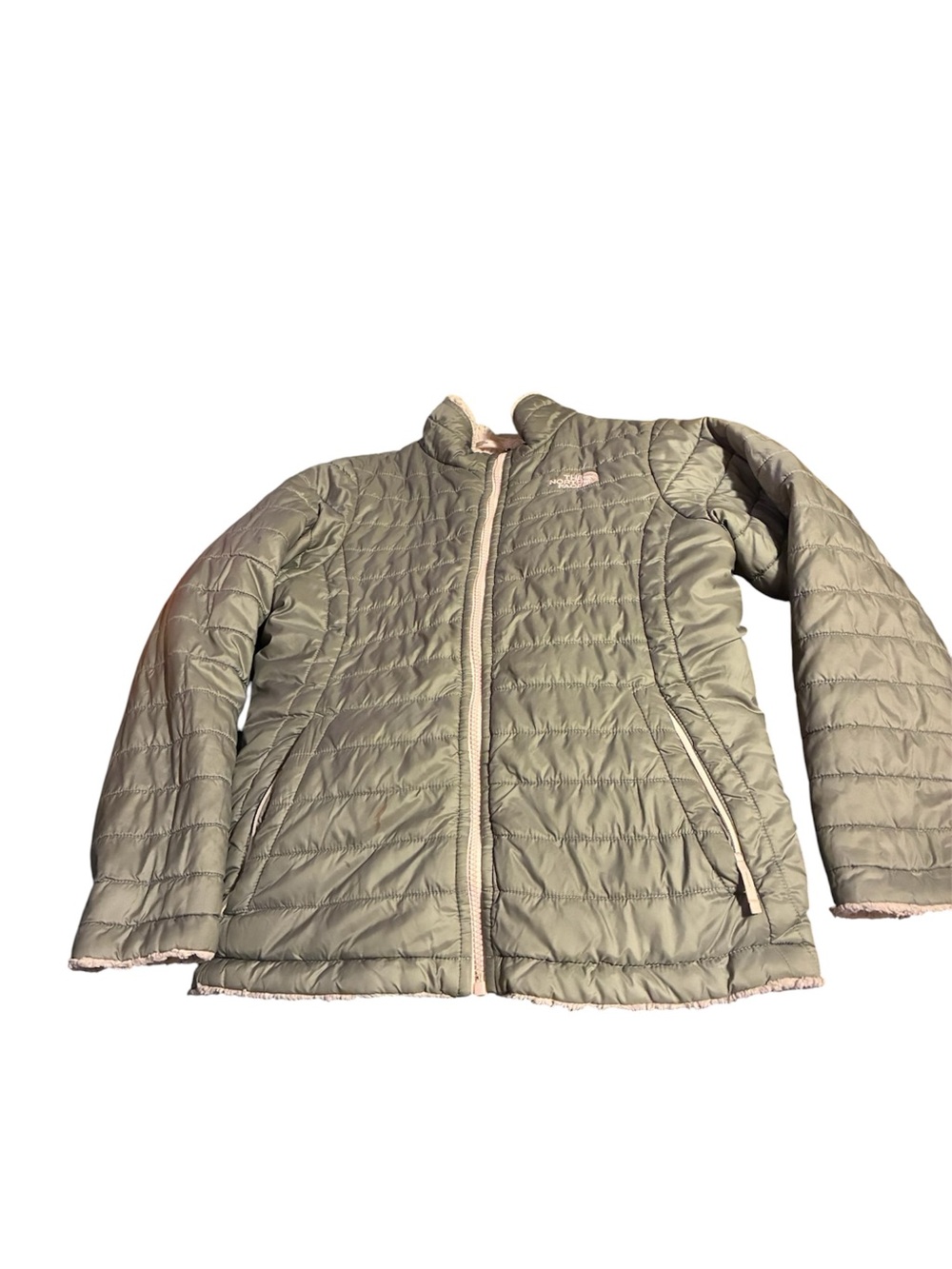 North Face Kids Mossbud Quilted reversible Puffer Jacket L Pink/Gray SZ 10